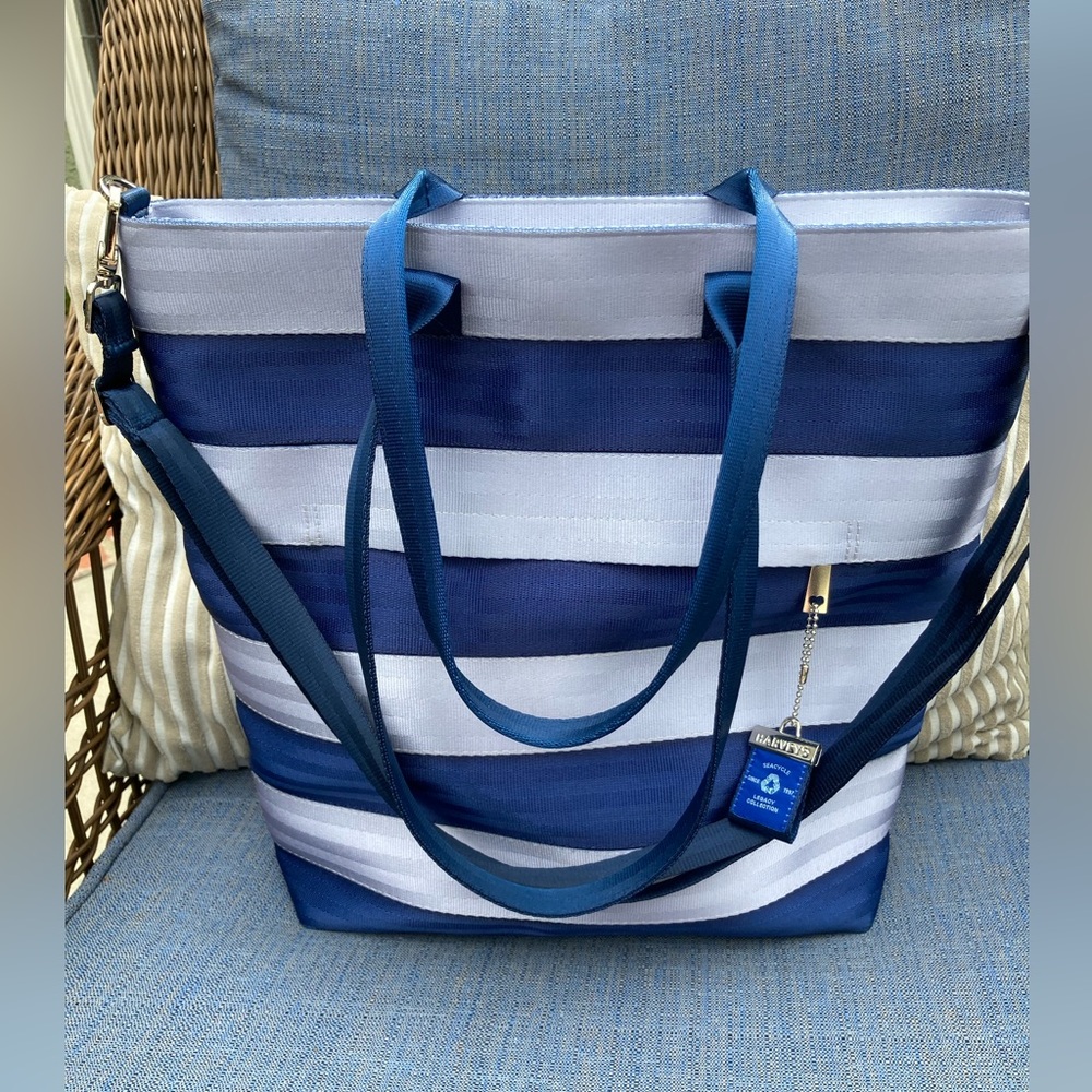 Harveys Seatbelt Bags Seacycle Large Streamline Tote in Navy, Denim & Indigo.